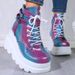 Thick-Soled Hot-Selling In-Stock European And American Style Platform Heel Colorful High-Top Lace-Up Ankle Boots_vogvips.com
