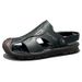 Summer Outdoor Genuine Leather Breathable Casual Dual-use Driving Sandals With Rubber Sole Non-slip Men's Slippers_vogvips.com