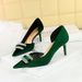 1363-AK76 Banquet High Thin Heels Thickened Suede Shallow Mouth Pointed Toe Side Hollow Rhinestone Buckle Women's Single_vogvips.com