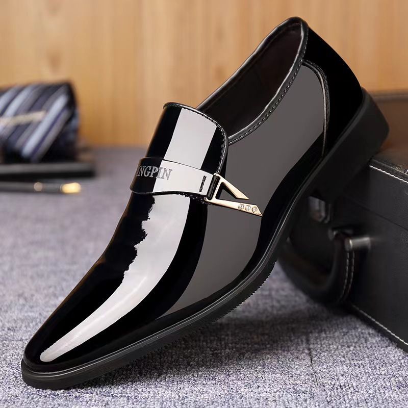 Men's Patent Leather Mirror Shoes Business Casual Formal Korean Style British Pointed Toe plus Size Leather Footwear_vogvips.com