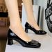 Heel Sandals Patent Leather Heel Sandals Patent Leather K Elegant Banquet Style Women S With Chunky Heels Shallow Mouth Square Toe Patent Leather Met_vogvips.com