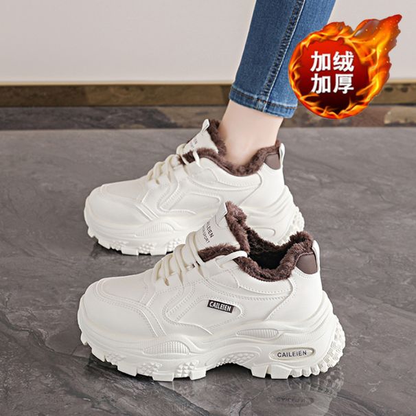 Fleece-Lined Clunky Sneaker Women's Winter Breathable Shoes Women's Thickening Thermal Cotton Shoes Platform Height Incr_vogvips.com