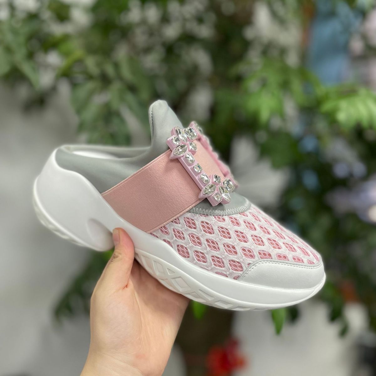 New Rhinestone Square Buckle Half Slippers Women's Genuine Leather Casual Sports Shoes Inner Heightening Single Shoes Slippers_vogvips.com