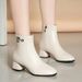 Real Soft Leather Short For Women, Chunky Heel Martin Pointed Toe, Autumn And Winter New Style, Warm Fleece-Lined_vogvips.com