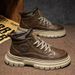 Martin High Autumn British Style Genuine Leather Men's Casual Shoes Mid Top Height Increasing Waterproof Work Boots_vogvips.com