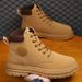 Men's British Style Chunky Sole Martin Boots - Anti-Slip Retro Work Boots, Trendy Hiking Boots With Mid-Calf Height_vogvips.com