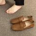 Square Head Doudou Shoes Women's Gentle Flat-bottomed Casual Single Shoes Soft Leather Soft Sole One Pedal Loafer Small Leather Shoes_vogvips.com
