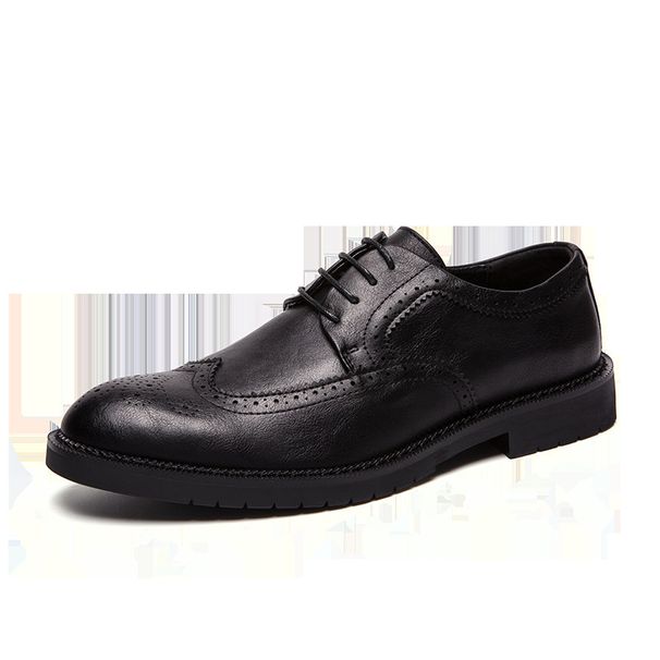 Suitable For All Seasons Men's Leather Large Size Spring New Low-top Lace-up Brogue Carved Casual Wedding Shoes_vogvips.com
