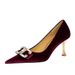 1818-K78 Banquet Light Luxury Elegant Women's High Heels Western Suede Shallow Mouth Pointed Toe Rhinestone Bow Single_vogvips.com