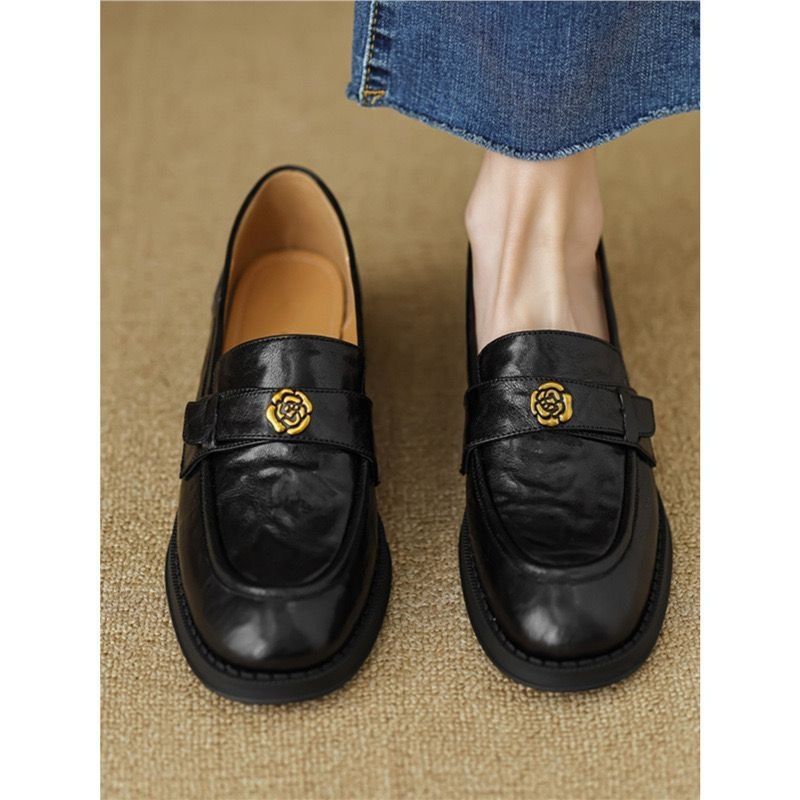 Soft Sheepskin Camellia Soft-soled Loafers Women's Flat-soled Small Leather Shoes_vogvips.com