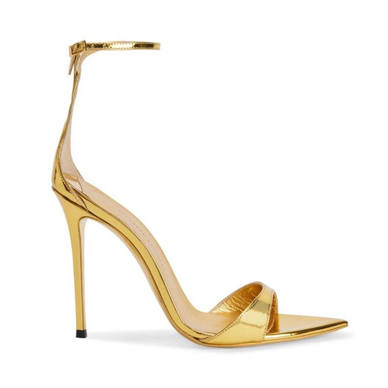 Women's Strappy High Heel Sandals Pointed Toe Thin Stiletto Heels Open Toe Dress Shoes Light Luxury Versatile, Simple, Open Toe, Gold Sandals_vogvips.com