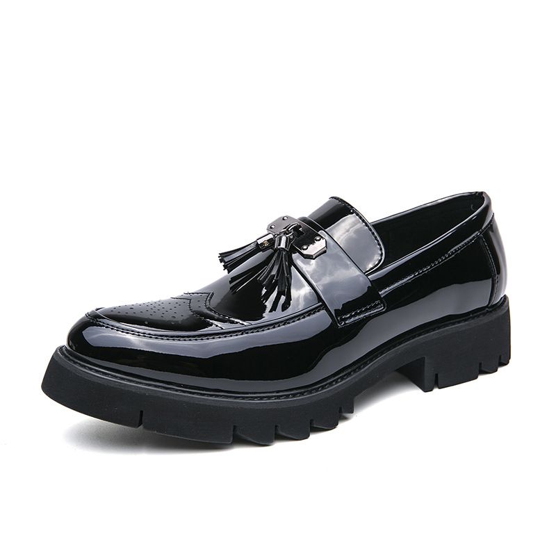 Korean version of spring thick soled glossy fringe loafers for men's fashionable small leather shoes_vogvips.com