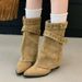 Cowhide Version~Hot Girl Short With Thick Heels, Melad Mid-Calf Boots, Elegant Pointed Toe Slimming Knight Martin Boots_vogvips.com