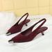 5316 Korean Style Metal Pointed Toe Suede Shallow Mouth Back Strap Low Single Women's Wine Glass Heel Party Backls_vogvips.com