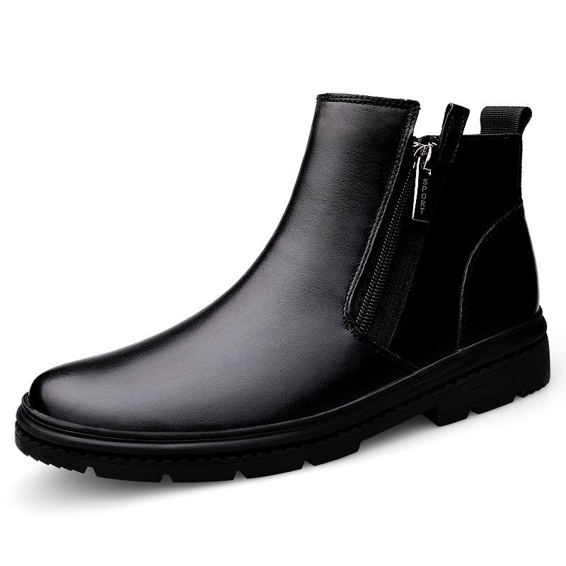 Men's Boots Leather Boots Medium Top Martin Boots Side Zipper Loafer Short Boots Cotton Boots Men's_vogvips.com