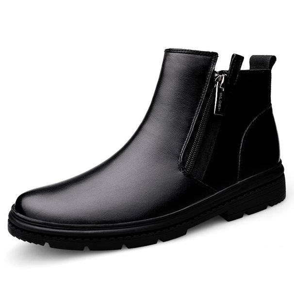 Men's Boots Leather Boots Medium Top Martin Boots Side Zipper Loafer Short Boots Cotton Boots Men's_vogvips.com