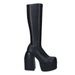 New Large 43 Autumn/Winter Style Black Thick Soled High Heels Over Knee Elastic Boots Motorcycle_vogvips.com