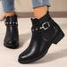 Women's Plus Size British Style Side Zipper Mid-Calf Martin Boots – Comfortable Round Toe Casual Boots With Buckle Detail_vogvips.com