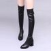 Women's Knee-High Chunky Heel Boots - Faux PU Leather Round Toe Boots With Side Zipper, Warm Fleece Lined Winter Boots For Women_vogvips.com