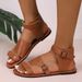 Women's Open Toe Flat Adjustable Ankle Buckle Strap Casual Summer Beach Walking Shoes Retro Brown Leather Look Sandals P_vogvips.com