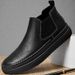 Men's Work Shoes Autumn Genuine Leather Mid-Top Chelsea Ankle Boots Flat Slip-Resistant Slip-On Casual Shoes_vogvips.com