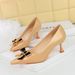 1961-K68 Fashion Pointed Thin Heeled Women's With Metal Bow, Patent Leather, Shiny Surface, Single Shoe, Shallow Mouth,_vogvips.com