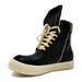 Guangzhou New In-Stock Men's Women's Genuine Leather High-Top Black White Inverted Triangle Shoes Large Size Thick Sole_vogvips.com