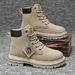 Men's Extra Wide Size 46-48 Work Boots - Vintage British Style High Top Leather Ankle Boots With Waterproof PU Upper & Rubber Sole_vogvips.com