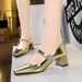 5288-K88 Style Banquet Women's Thick Middle Heel Shallow Mouth Square Head Light Luxury Water Diamond Buckle One Word_vogvips.com
