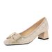 701-H99 Women's Mid-Heel Chunky Heel Pumps, Versatile Shallow Sequin Rhinestone Bow Dress Wedding Shoes High Heels_vogvips.com