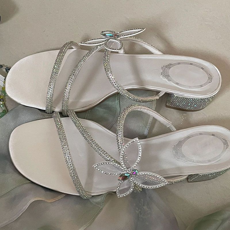 Thick Heel Rhinestone RC Sandals Bow Cross 2025 Spring New Fairy Cool Drag_vogvips.com