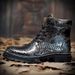 Men's Retro Snake-Patterned Faux Crocodile Leather Boots - Mid-Calf Martin Boots For Fashion & Comfort_vogvips.com