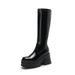 Elastic Slim Square Toe Platform Thick Sole Chunky Heel Side Zipper Over-the-Knee Long Patent Leather Red High Boots_vogvips.com