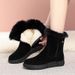 Snow Boots, Women's Fur Integrated, Winter Soft Leather Wool Cotton Shoes, Flat Bottom Anti Slip Cotton Boots With Thick Fleece And Warm Short Boots_vogvips.com
