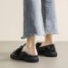 2026 Spring Women's Black Leather Shoes Ladies Casual Loafers British Style Bow Design Mid Heels Work And Walk Wear Free Shippin_vogvips.com
