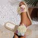 Women's Fashionable Summer Cloth Flower Three-Flower Outdoor Wear-Resistant Non-Slip Flat Beach Sandals Women's Flip-Flops_vogvips.com