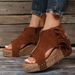 Large Size New Tassel Rivet Slope Fish Mouth Waterproof Platform Hollowed Out High Heel Women's Sandals_vogvips.com