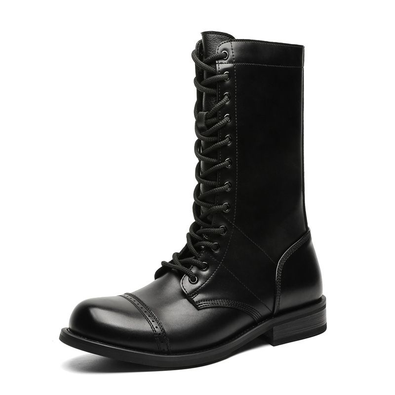 Thick-soled Heightening Retro Tooling Boots Long Tube Couple American Military Fan Paratrooper Boots Breathable Boots_vogvips.com