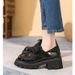 Plus Size Women's 41-43 Small Leather Shoes Women Spring Autumn Thick Sole Loafers 2024 Black High Chunky Heel Trendy_vogvips.com