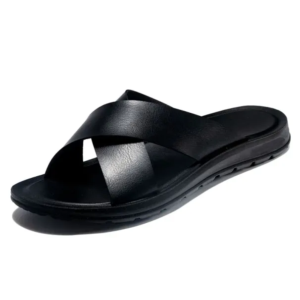 New Summer Shoes Italian Leather Slippers Men High Quality Size 38-47 Beach Slip On Flats Man Flip Flops Mens Sandals_vogvips.com