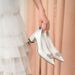 White Satin Maternity Friendly Wedding Shoes Rhinestone Embellished Chunky Heel Plus Size 42 43_vogvips.com