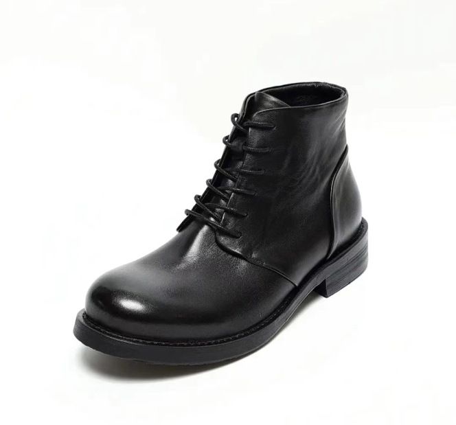 European Warm Series Autumn Winter New Martin Derby Genuine Leather Large Sole Fashion Men's Shoes Lace-up Short Boots Youth Style_vogvips.com