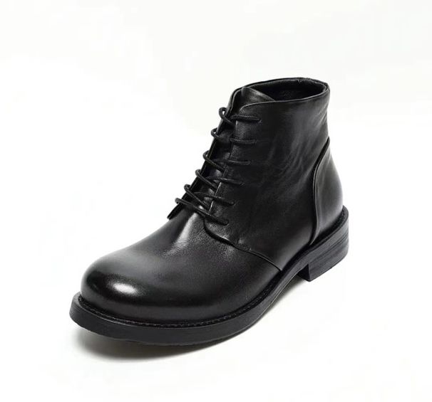 European Warm Series Autumn Winter New Martin Derby Genuine Leather Large Sole Fashion Men's Shoes Lace-up Short Boots Youth Style_vogvips.com