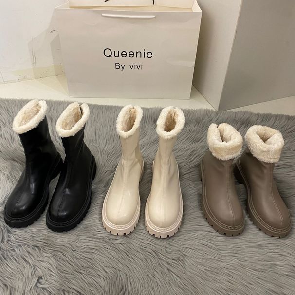 Fleece-Lined Warm Thick Heel Height-Increasing Cotton Shoes For Women 2025 Autumn Winter New Fashion Casual Versatile_vogvips.com