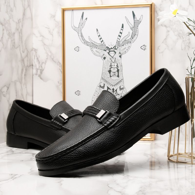 Spring New Business Casual Leather For Men, British Style Slip-On Soft Sole Lazy Shoes_vogvips.com