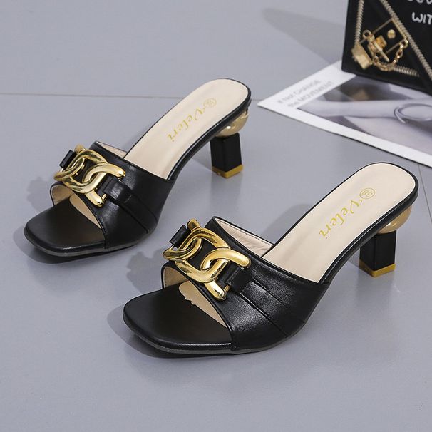 The New Open-toed Midheel Slippers For Women Wear One-line Square Slippers_vogvips.com