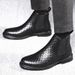 Men's Chelsea Boots With Elastic Ankle & Woven Texture - Slip-Resistant PU Leather Casual Boots For Autumn (Black/Burgundy)_vogvips.com