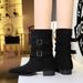 578-21 European And American Style Fashion Short Retro Pointed Toe Chunky Heel Suede Martin Belt Buckle Comfortable_vogvips.com