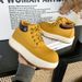 Men's Chunky Derby Boots Retro Motorcycle Style High Top Martin Boots In Yellow/Black/Brown - Fashionable & Comfortable_vogvips.com