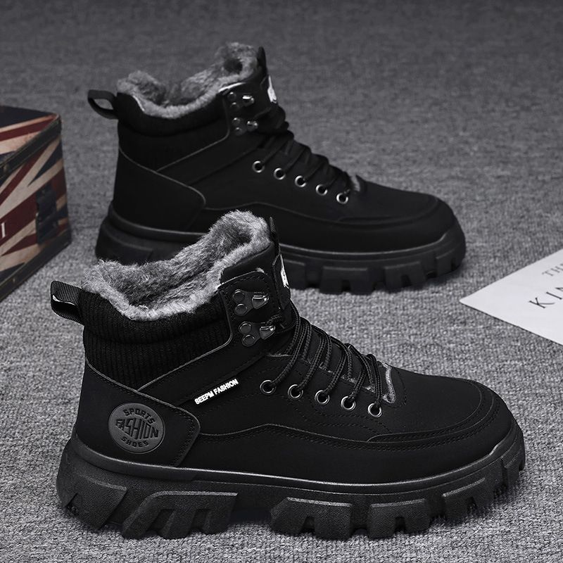 Men's Winter High-Top Casual Sneakers Fashionable Slip-Resistant Warm Lined Shoes With Cushion Comfort_vogvips.com